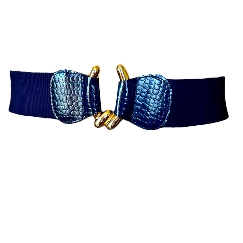 Vintage Belt Faux Leather Wide Stretch Blue Retro Glam MCM